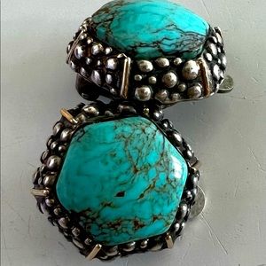 Vintage Dian Malouf Sterling Silver 14k Turquoise clip on earrings
